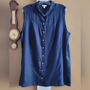 J JILL LOVE LINEN SLEEVELESS BUTTON UP BLOUSE COLLAR LIGHTWEIGHT PLUS SIZE 2X